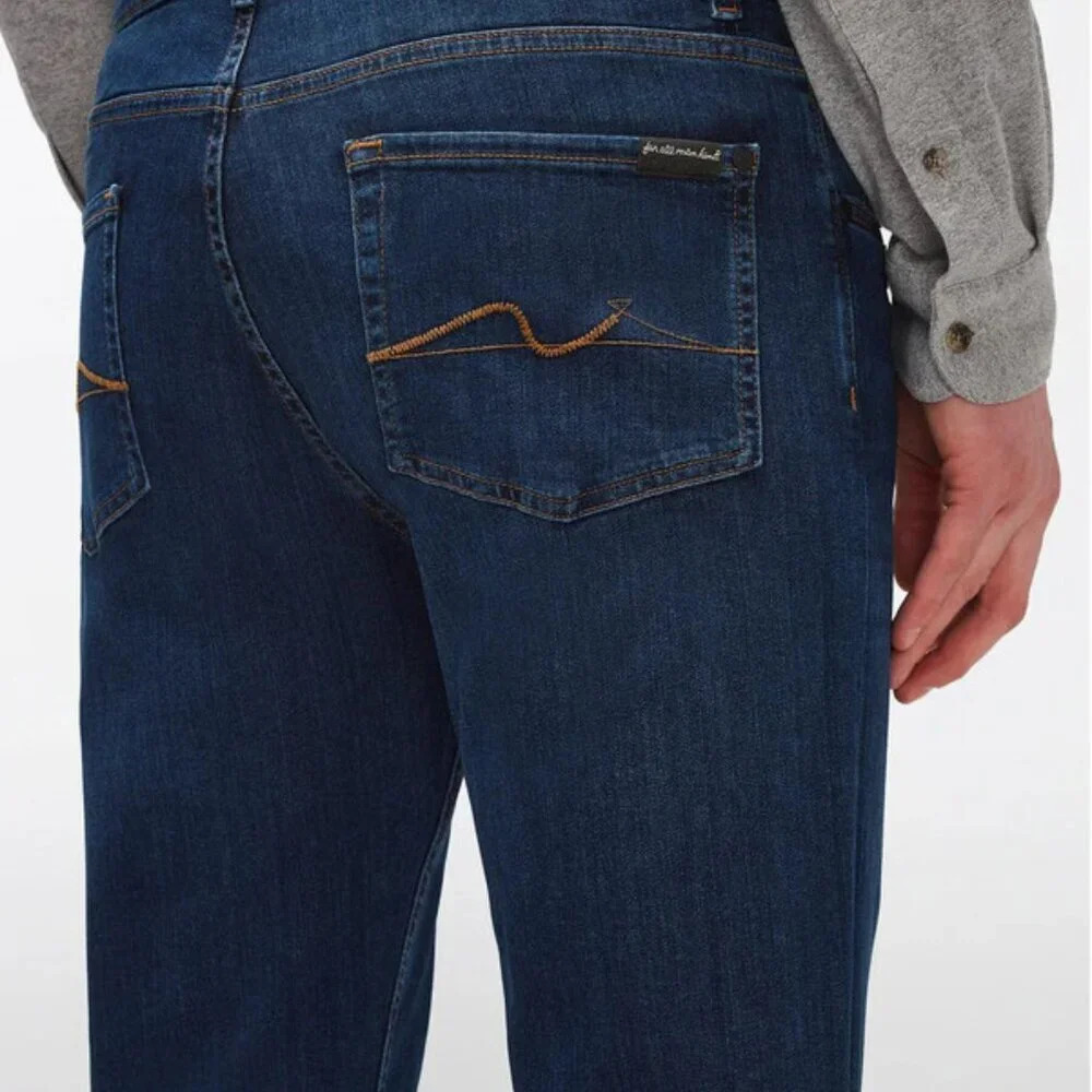 7 For All Mankind Slim Men’s Jeans - Dark Blue with Tan Stitching